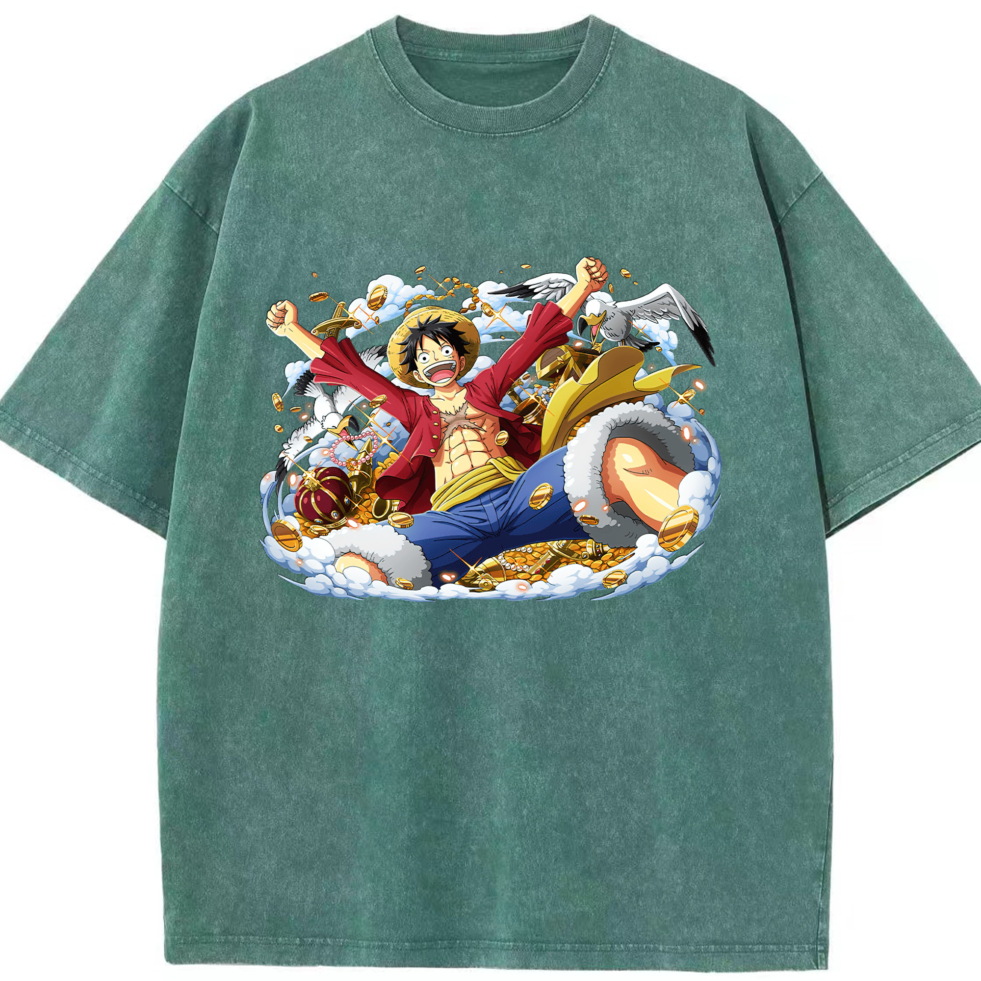 ワンピース モンキー・D・ルフィ ONE PIECE Monkey D. Luffy 綿100% ヴィンテージ風 半袖Tシャツ（フロントプリント）